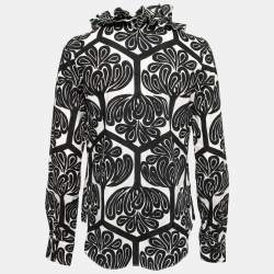 Pre Owned Marni Black Printed Cotton Ruffled Trim Detail Button Front Shirt S