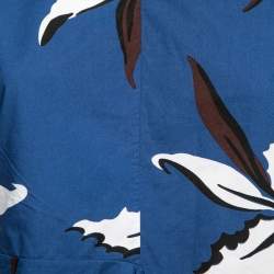 Pre Owned Marni Blue Floral Printed Cotton Short Sleeve Top M