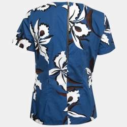 Pre Owned Marni Blue Floral Printed Cotton Short Sleeve Top M