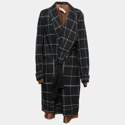Marni Black Windowpane Check Tie-Front Coat S