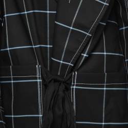 Marni Black Windowpane Check Tie-Front Coat S