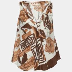 Marni Brown/Cream Cotton Abstract Print Sleeveless Top M