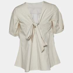 Pre Owned Marni Beige Cotton Box Pleated Bow Neck Top S