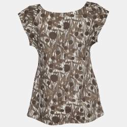 Pre Owned Marni Brown Printed Cotton Sleeveless Top M