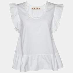 Marni White Cotton Ruffle Detail Top S