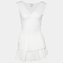 Pre Owned Marni White Cotton Pleated Detail Sleeveless Top S