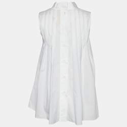 Marni White Cotton Pleated Button Detail Sleeveless Top S