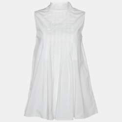 Marni White Cotton Pleated Button Detail Sleeveless Top S