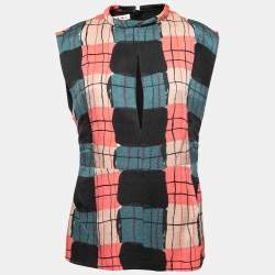 Marni Multicolor Printed Silk Crepe Keyhole Cutout Top M