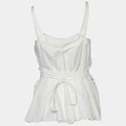 Pre Owned Marni White Cotton Pleated Tie Detail Top M