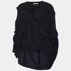 Pre Owned Marni Black Cotton Knit Ruche Detail Oversized T-Shirt S