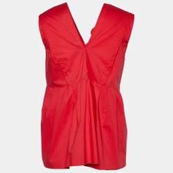 Pre Owned Marni Red Cotton Ruffle Detail Sleeveless Top M