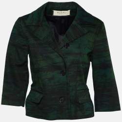 Marni Dark Green Printed Cotton Button Front Cropped Jacket S