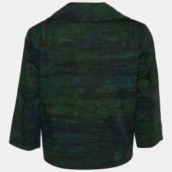 Marni Dark Green Printed Cotton Button Front Cropped Jacket S