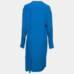 Pre Owned Marni Blue Crepe Pleated Collared Midi Dress S