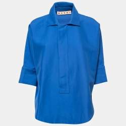 Marni Blue Cotton Concealed Button Collared Top M