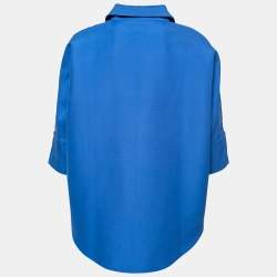 Marni Blue Cotton Concealed Button Collared Top M