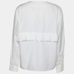 Pre Owned Marni White Cotton Ruffle Detail V-Neck Top L