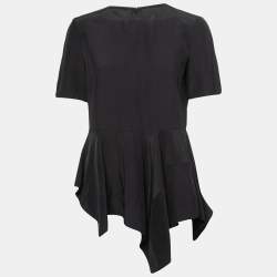 Marni Black Linen Blend Asymmetrical Short Sleeve Tunic Top S