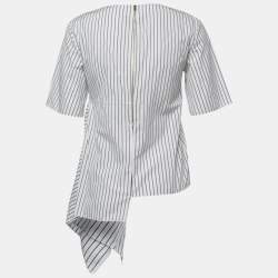 Pre Owned Marni White Striped Cotton Poplin Asymmetrical Hem Top S