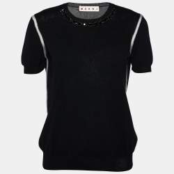 Pre Owned Marni Black Rib Knit Embellished Neck Detail Sweater Top S