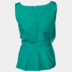 Pre Owned Marni Green Cotton Contrast Waist Tie Detail Sleeveless Top M