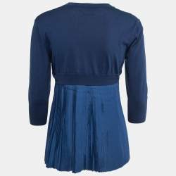 Marni Blue Knit V-Neck Pleated Pullover M