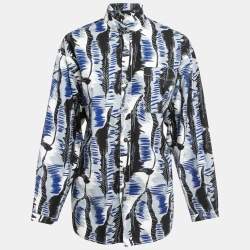 Pre Owned Marni Blue/Black Printed Cotton Button Front Full Sleeve Oversized Shirt S