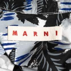 Pre Owned Marni Blue/Black Printed Cotton Button Front Full Sleeve Oversized Shirt S