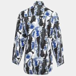 Pre Owned Marni Blue/Black Printed Cotton Button Front Full Sleeve Oversized Shirt S