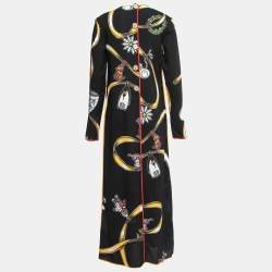 Marni Navy Black Printed Crepe Button Front Maxi Dress M