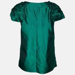 Pre Owned Marni Green Satin Pleated Sleeve Detail Top M
