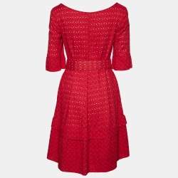 Pre Owned Marni Red Embroidered Cotton Belted Midi Dress S