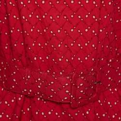 Pre Owned Marni Red Embroidered Cotton Belted Midi Dress S
