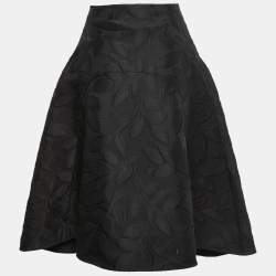 Marni Black Leaf Patterned Textured Flared Midi Skirt S
