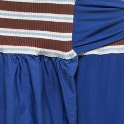 Pre Owned Marni Navy Blue Cotton & Knit Waist Tie Detail Midi Skirt S