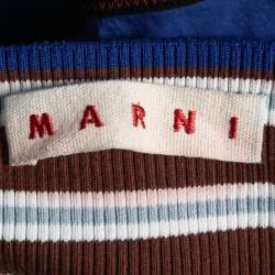 Pre Owned Marni Navy Blue Cotton & Knit Waist Tie Detail Midi Skirt S