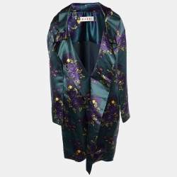 Marni Green Printed Silk Satin Oversized Overcoat M