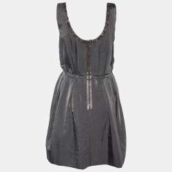 Pre Owned Marni Anthracite Grey Nylon Embellished Neck Mini Dress M
