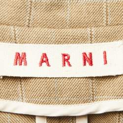 Marni Beige Checked Cotton Open Front Blazer M