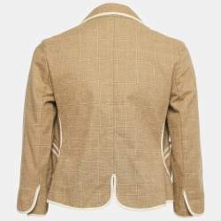 Marni Beige Checked Cotton Open Front Blazer M