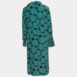 Pre Owned Marni Black/Blue Dotted Silk Neck Tie Long Sleeve Midi Dress M