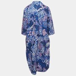 Marni Blue Abstract Printed Cotton Midi Dress M