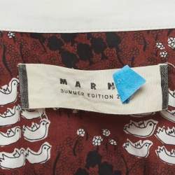 Pre Owned Marni Summer Edition 2013 Brown Print Cotton Pleated Button Front Shirt Dress S