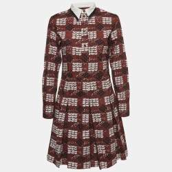 Pre Owned Marni Summer Edition 2013 Brown Print Cotton Pleated Button Front Shirt Dress S