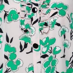 Pre Owned Marni Pale Pink Floral Print Silk Ruffled Blouse M