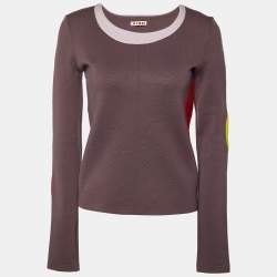 Pre Owned Marni Purple Wool Contrast Detail Long Sleeve Sweatshirt M