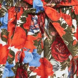 Marni Red Floral Print Cotton Gathered Midi Skirt S