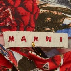 Pre Owned Marni Red Floral Print Cotton Bateau Neck Blouse S