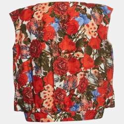 Pre Owned Marni Red Floral Print Cotton Bateau Neck Blouse S